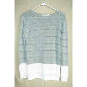 Vintage Austin Reed Gray White Knit Long Sleeves Ramie Rayon Mens Size Medium